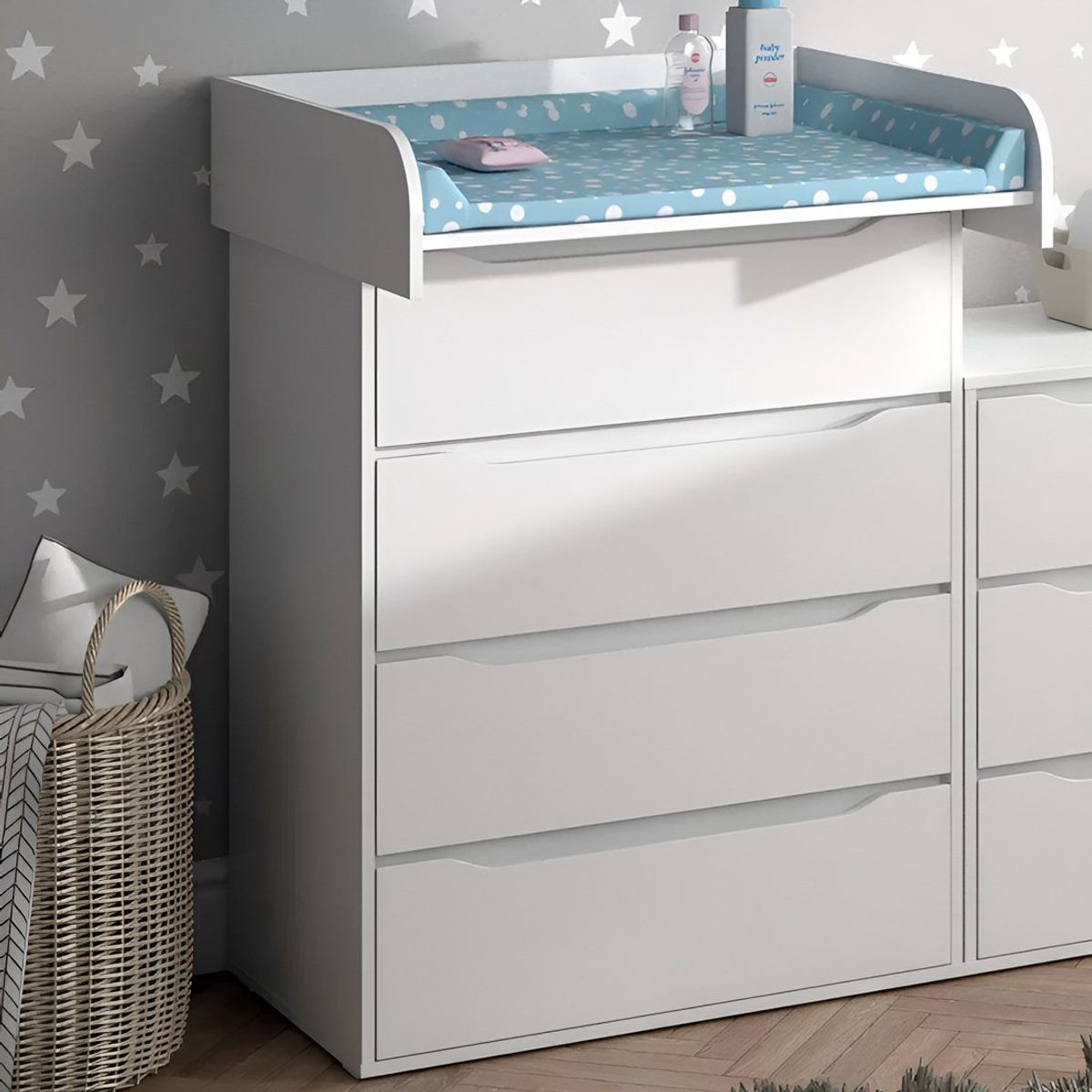 GENERICO - Cómoda Cambiador Para Bebé Rubén 4 Cajones Blanco 75 cm Huk