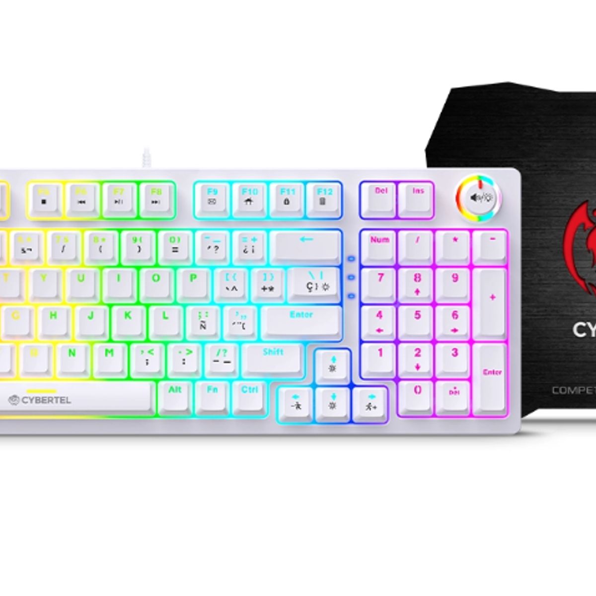 CYBERTEL - Kit Gamer STRIKER WHITE CBX GT1802W Teclado Gamer RGB CYBERTEL