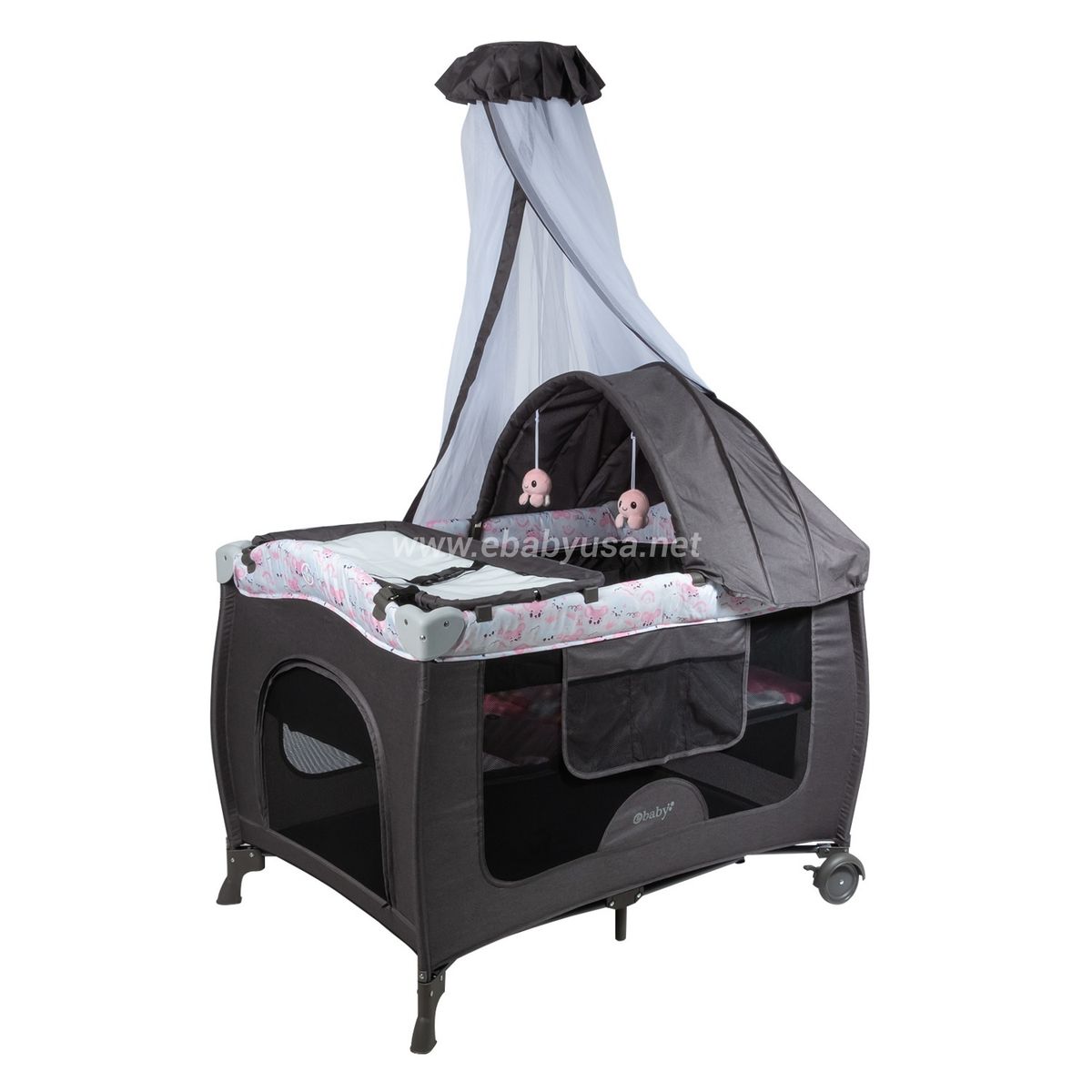 EBABY - Cuna corral mecedora Sally 716-4 RosadoGris