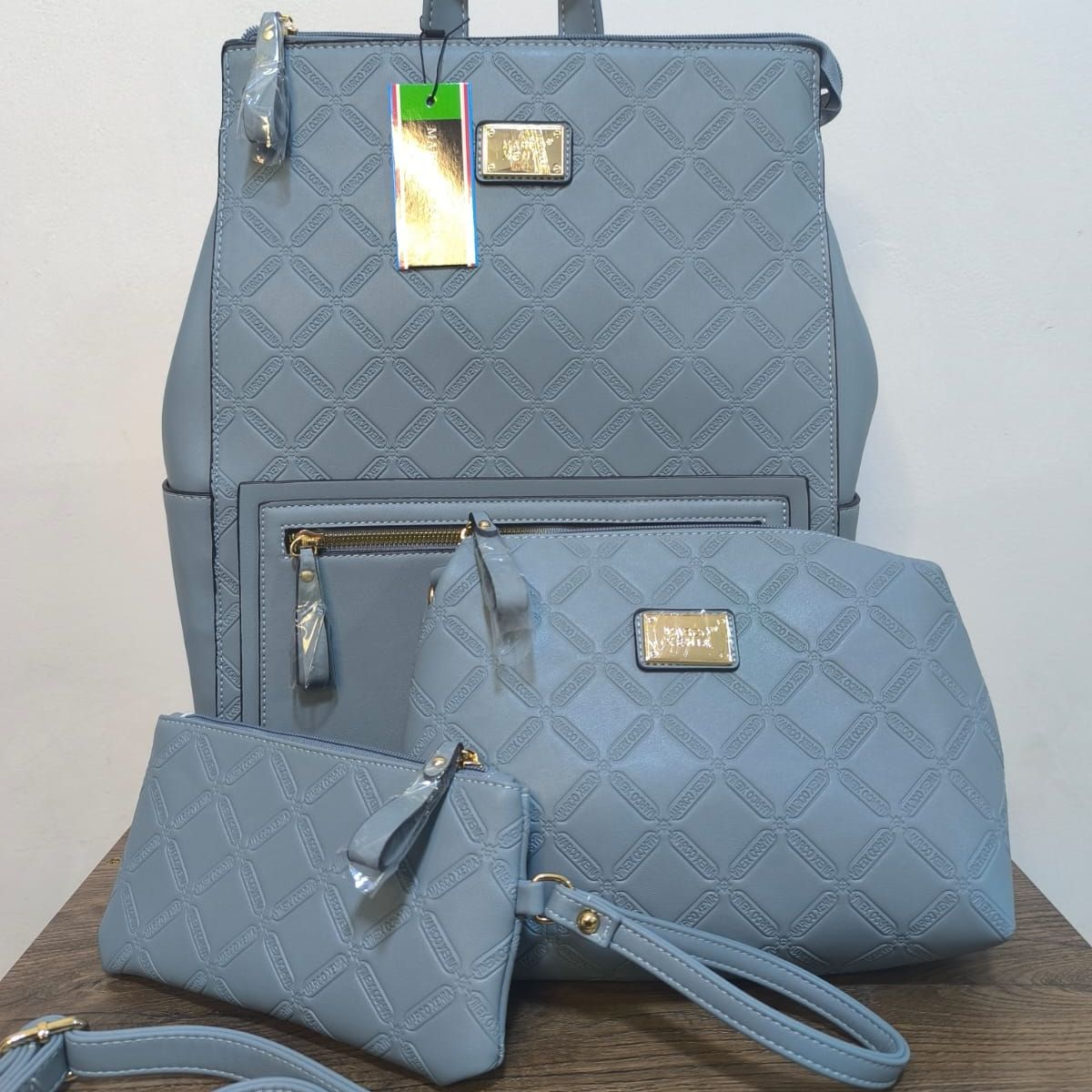 MARCO XENIA - Mochila portalaptop Marco Xenia pack de 3 piezas - Celeste