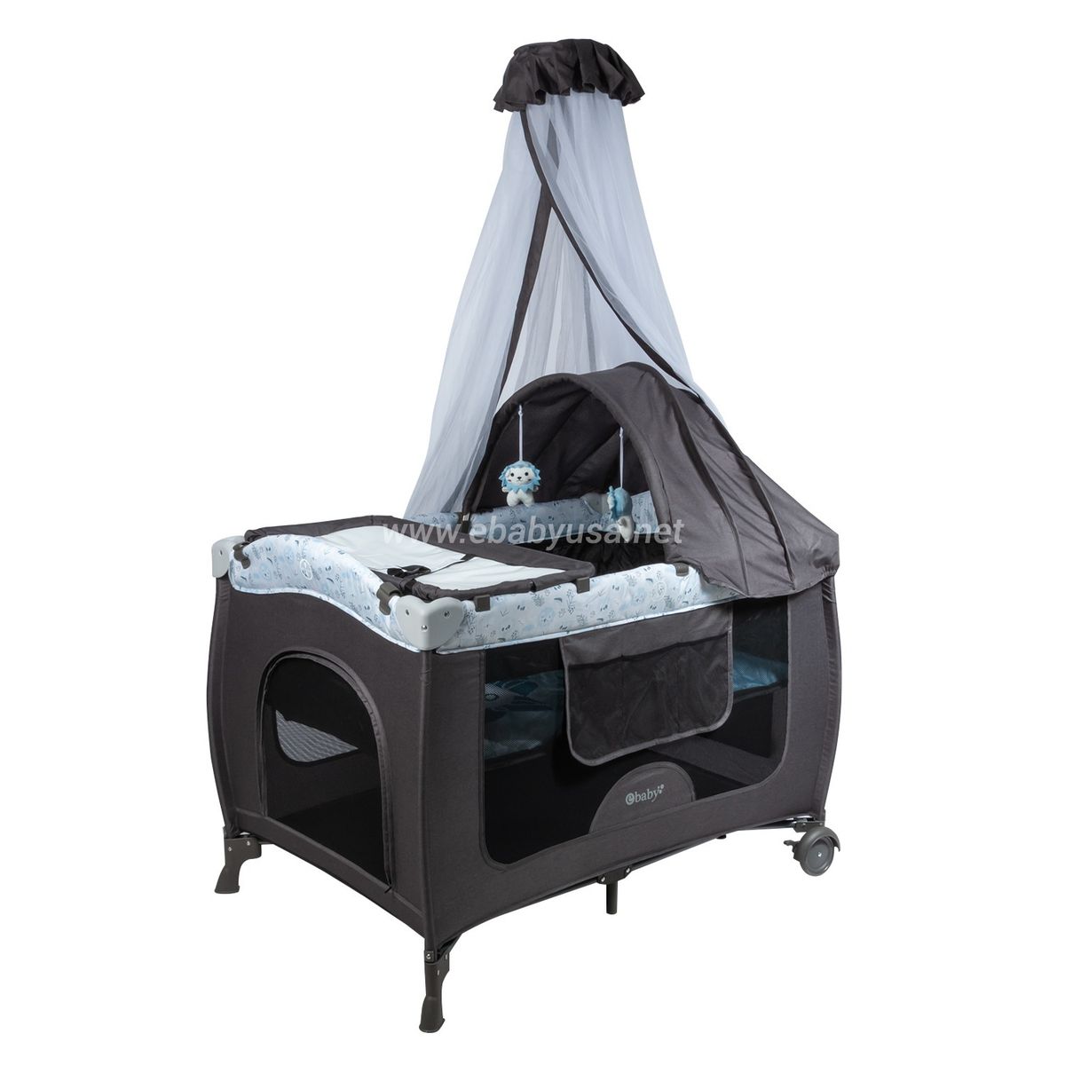 EBABY - Cuna Corral Mecedora y Cambiador Sally 716-4 AzulGris