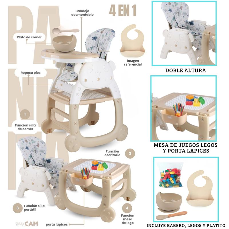 CAM - Silla de comer Carpeta Panda 4 en 1 Beige