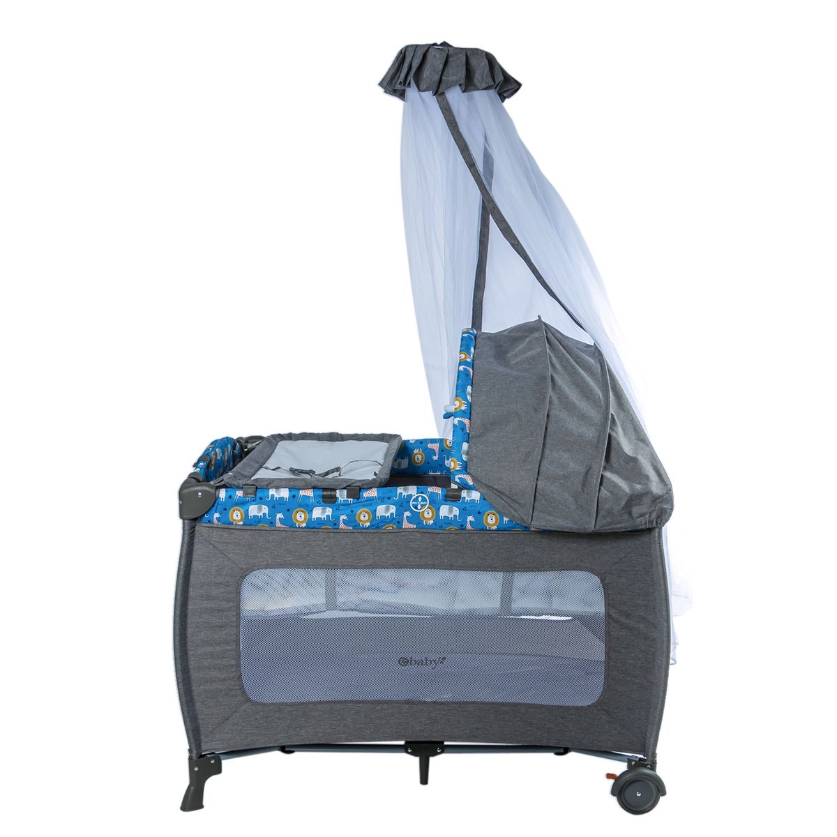 EBABY - Cuna Corral Mecedora con tull Sally 716-3 Azul