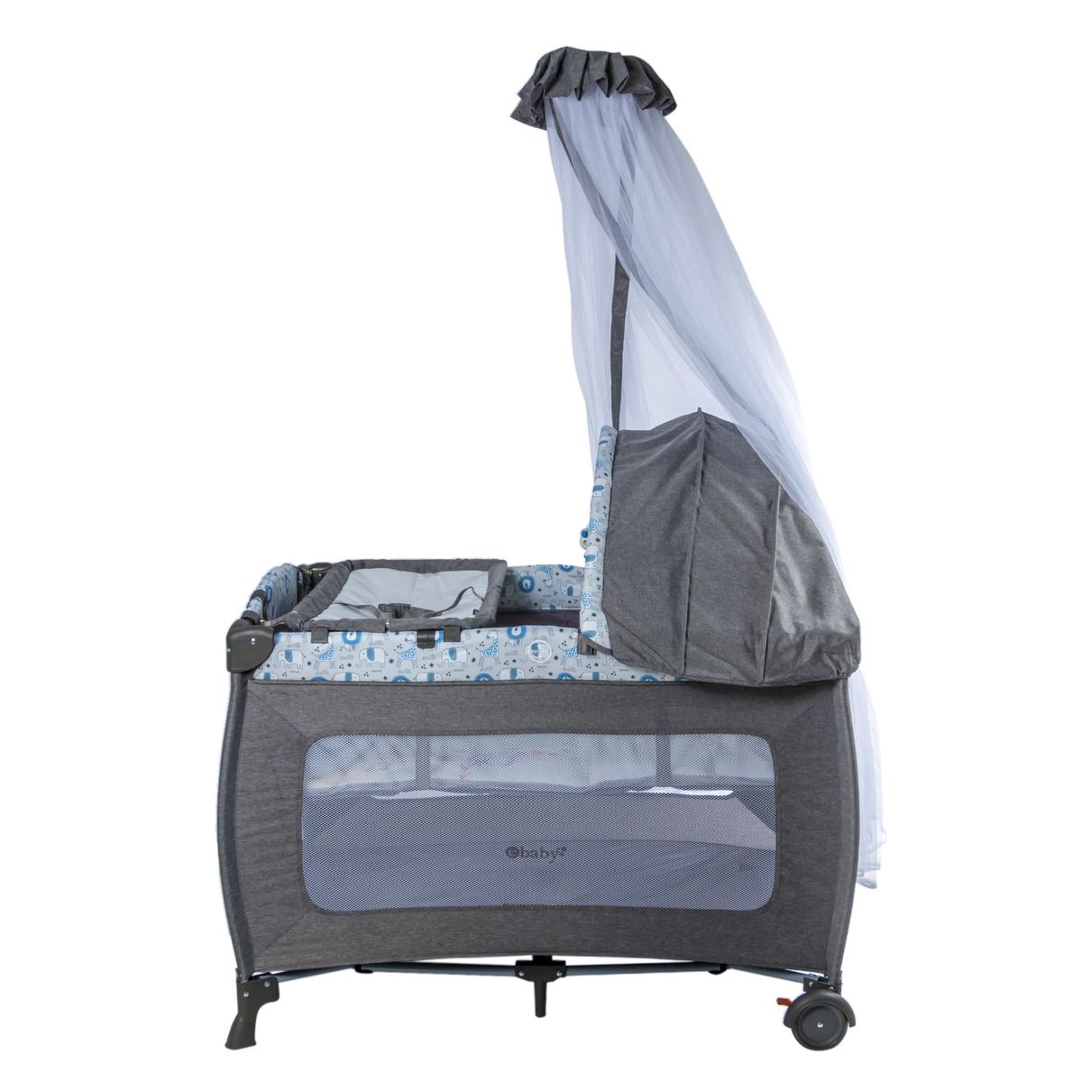 EBABY - Cuna Corral Mecedora con tull Sally 716-3 Azul con Gris