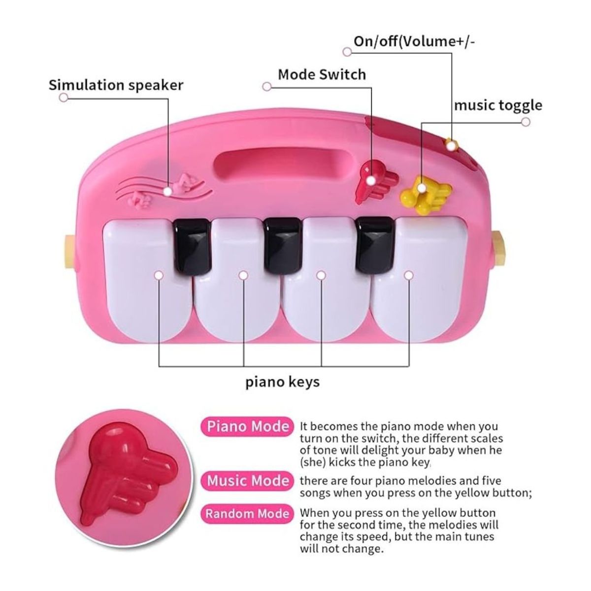 HUANGER - Gimnasio Multifunción 3 en 1 con Piano Pataditas Rosado para Bebé Niña