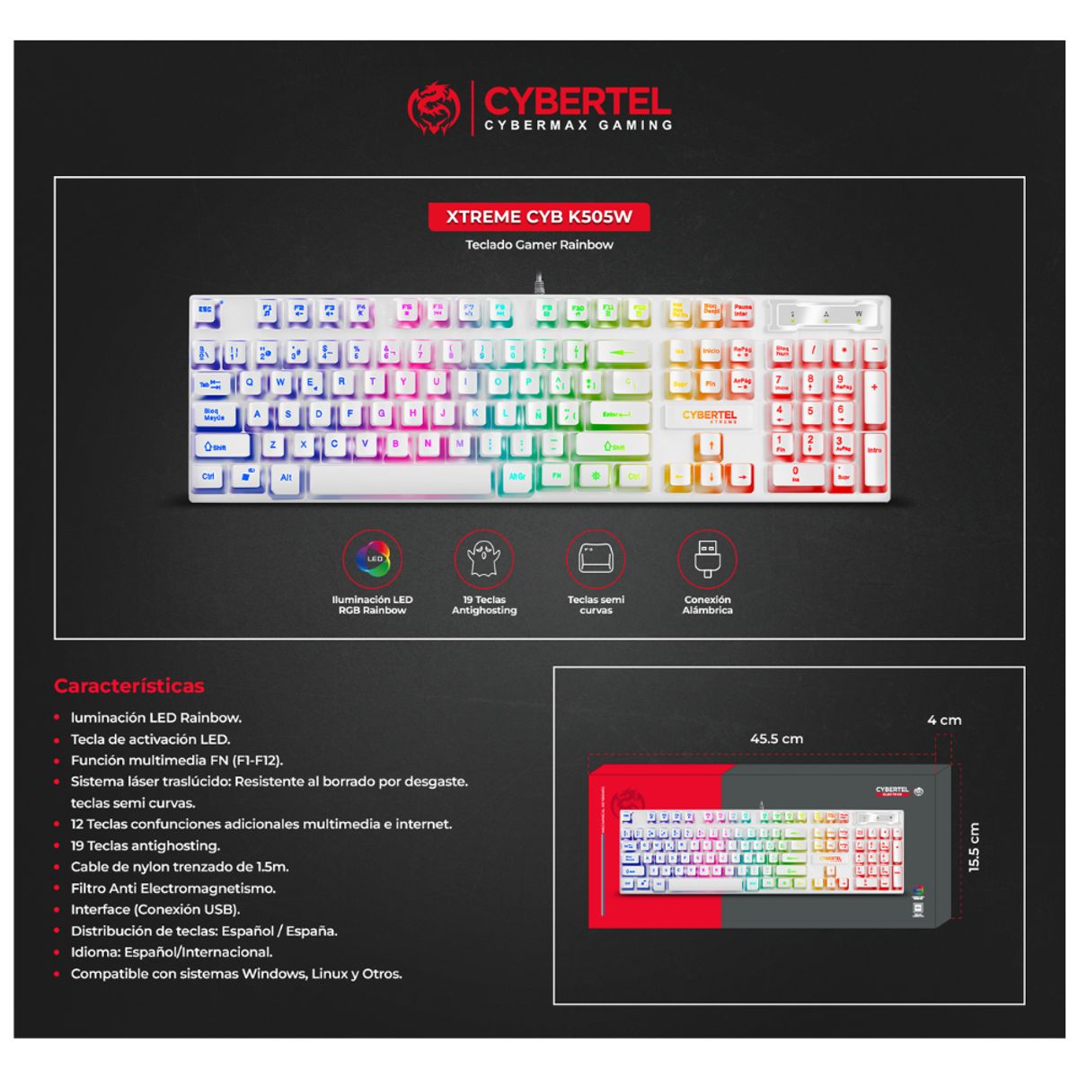 CYBERTEL - Teclado Gamer USB Xtreme CYB K505W - Cybertel