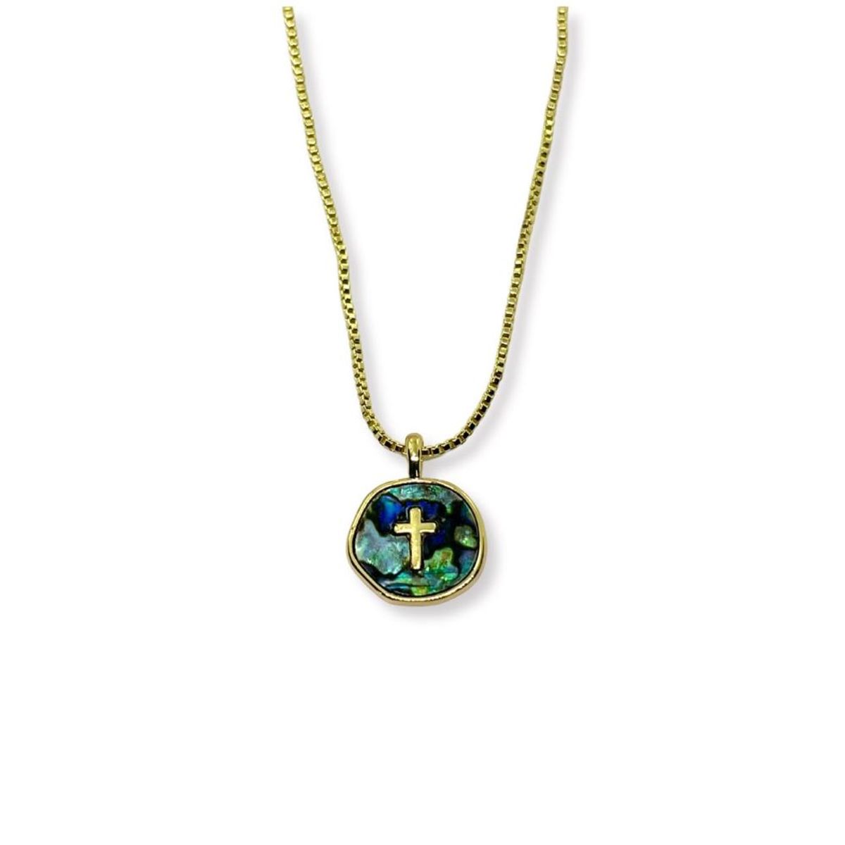 SANTORAL - Dije Cruz en Nácar y Cadena Dorada