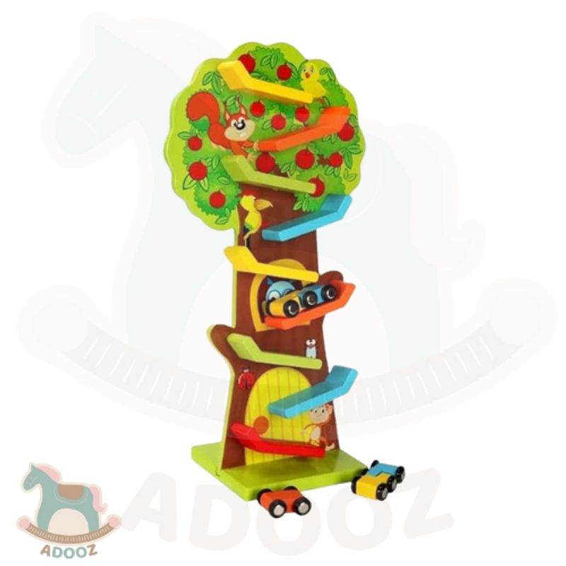 GENERICO - Árbol Montessori de Madera con Pista de Autos y 3 Carros