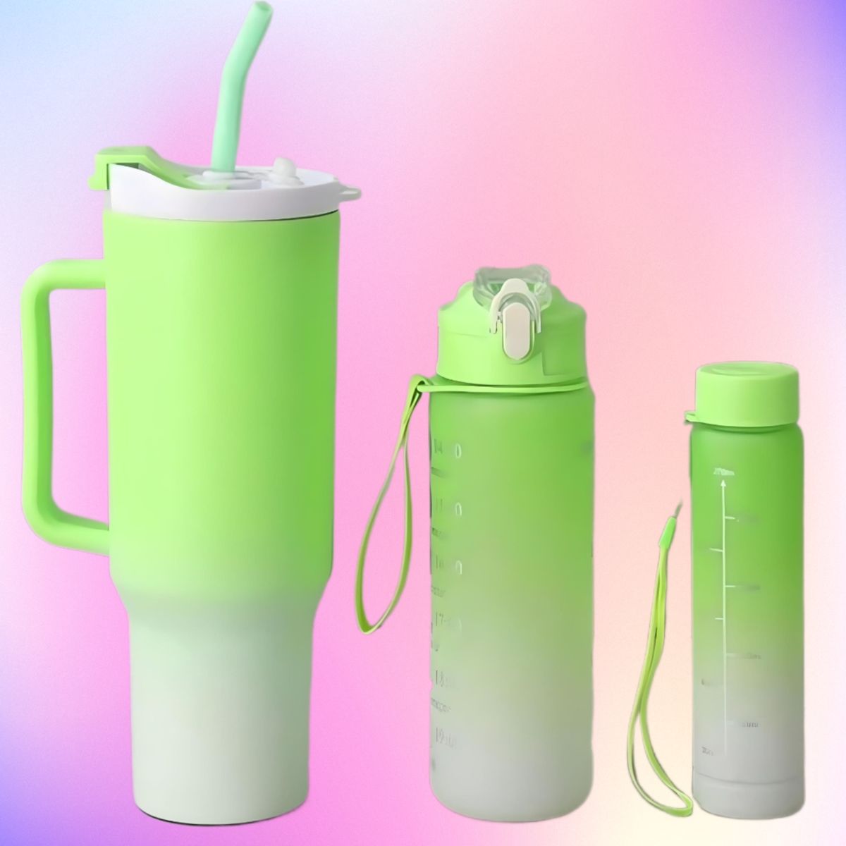 GENERICO - SET TRIO BOTELLAS TAZA TOMATODO PLÁSTICO 1300ML 800ML 300ML