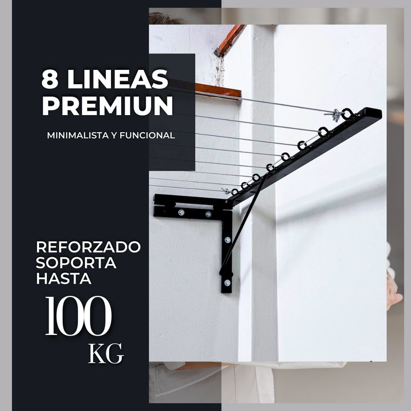 GENERICO - Tendedero Imahi 3m Pared Extensible 8 Líneas 85kg