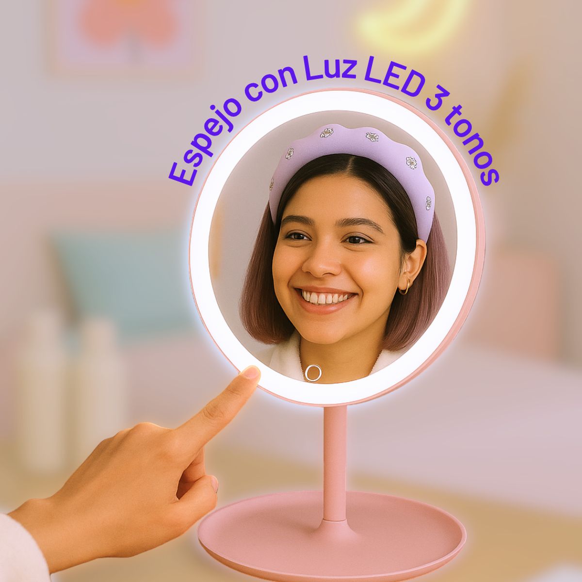 GENERICO - Espejo de maquillaje con luz Led ajustable con USB - Rosa