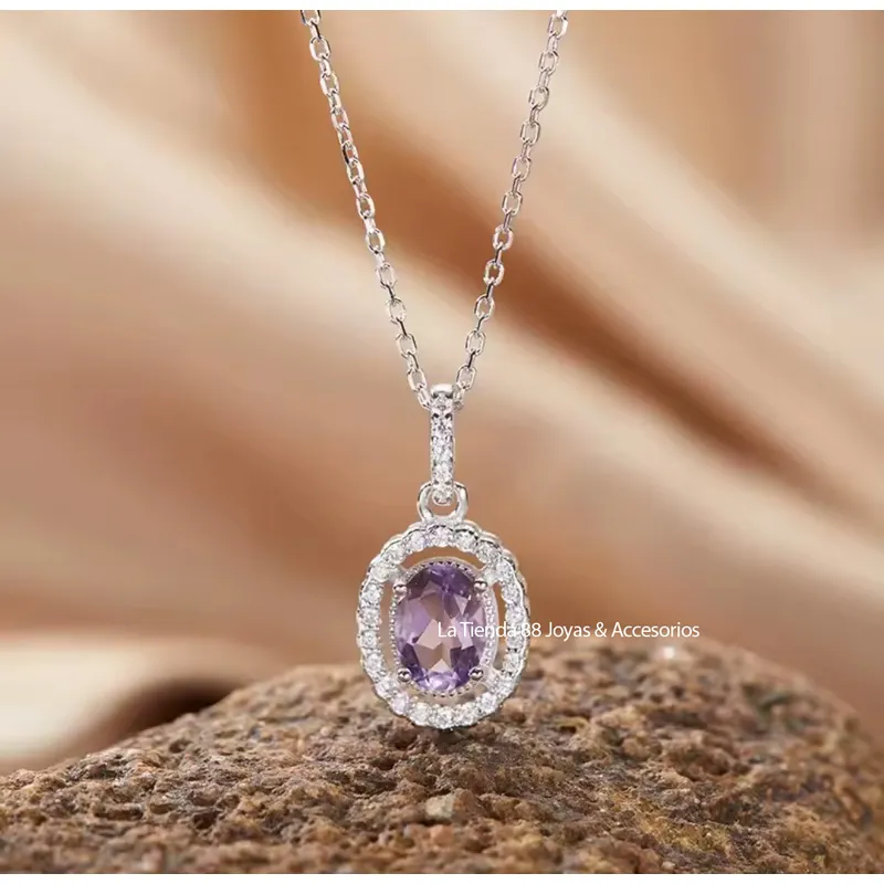 LA TIENDA 88 JOYAS Y ACCESORIOS - La Tienda 88 - Collar Colgante Mujer Bañado Oro de 18k - Lila