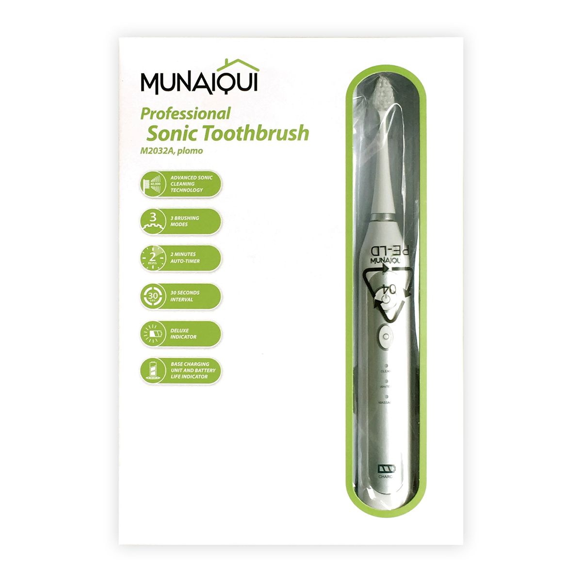 MUNAIQUI - Cepillo Dental Sónico Eléctrico Munaiqui Modelo M2032A cabezal blanco