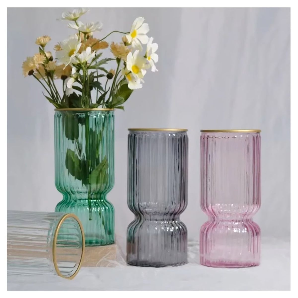 ICHIMATSU - Florero Labrado Borde Dorado Ichimatsu TRANSPARENTE