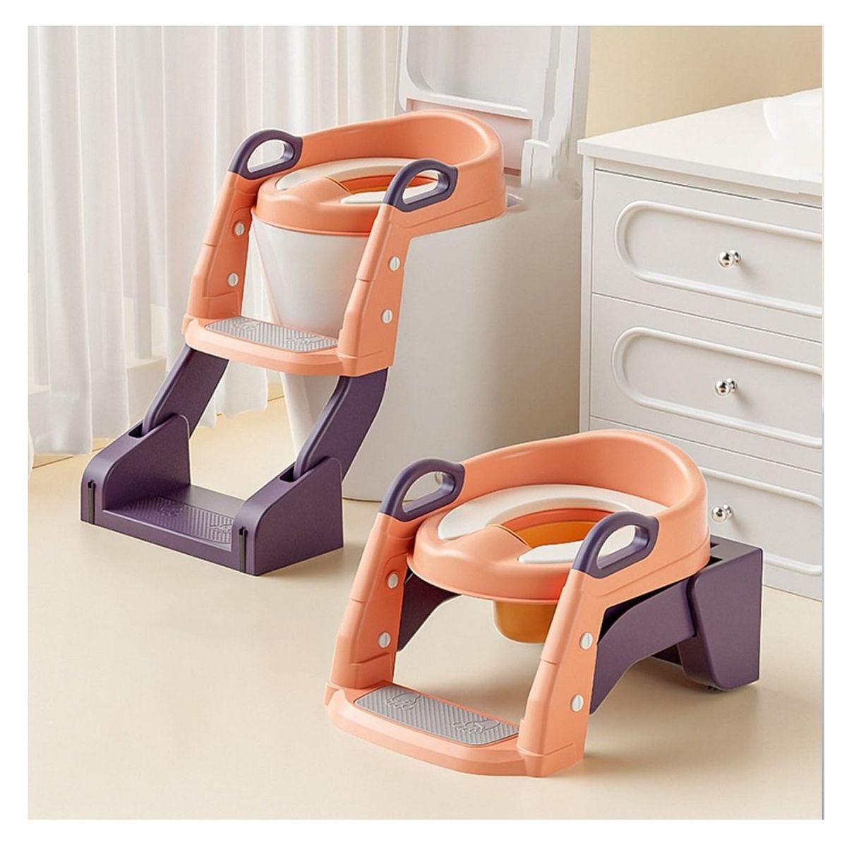 GENERICO - Bacin escalera 2 en 1 - Asiento de baño para bebé - Rosa