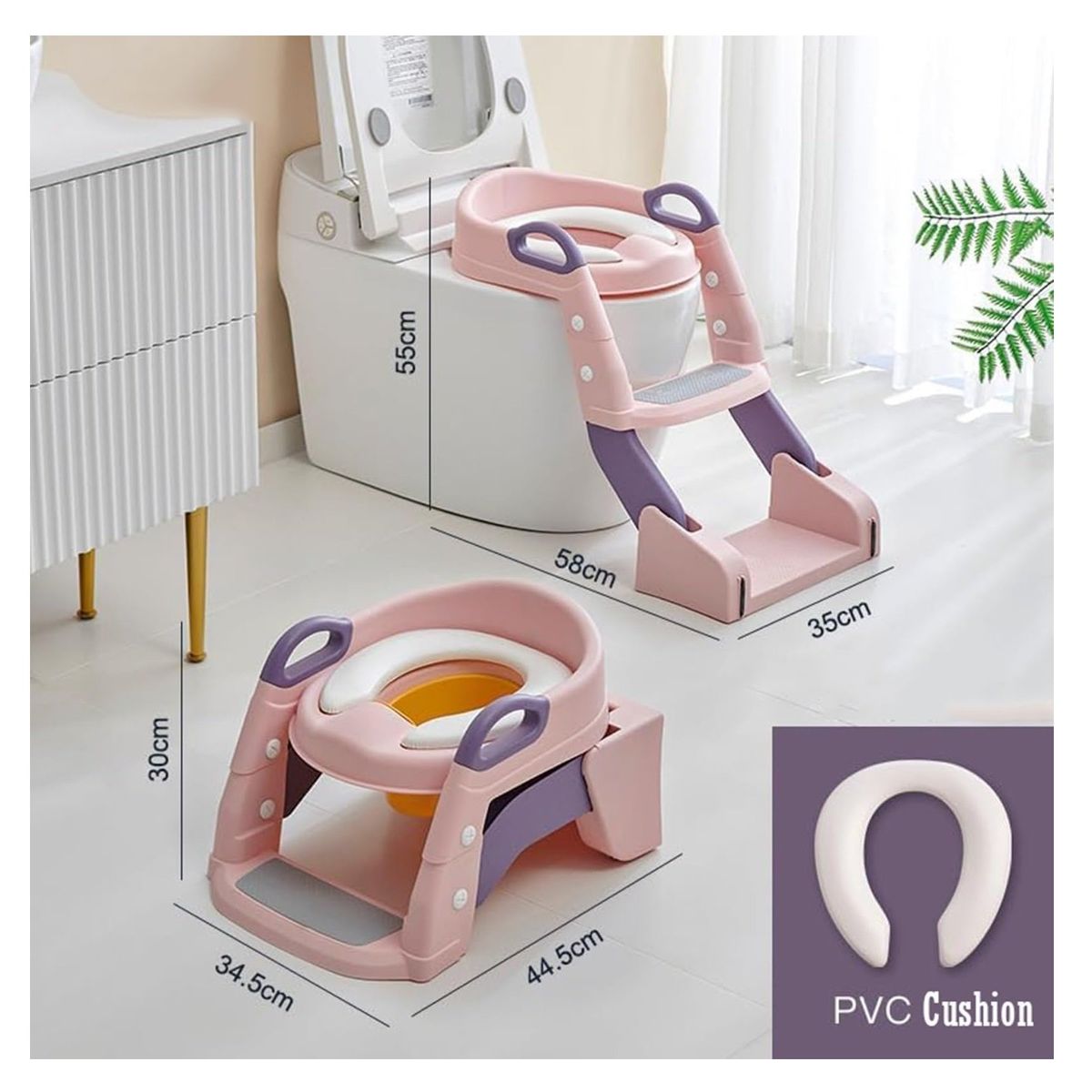GENERICO - Bacin escalera 2 en 1 - Asiento de baño para bebé - Rosa