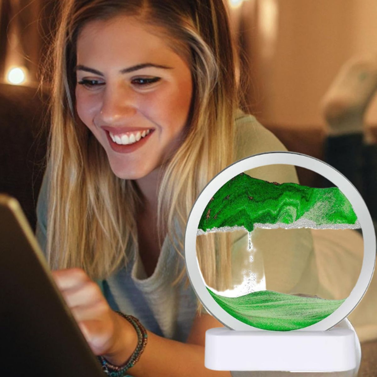 GENERICO - LÁMPARA LED 3D DE ARENA MOVEDIZA RGB MULTICOLOR DECORATIVO