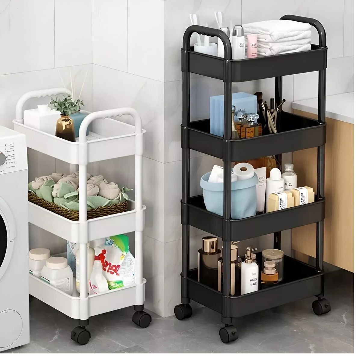 GENERICO - Estante Organizador Multiuso De 4 Niveles Con Asas y Ruedas