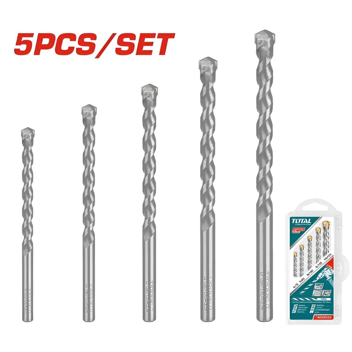 TOTAL TOOLS - Kit Set Juego Brocas Para Concreto  5 Piezas Total-TACSD5055