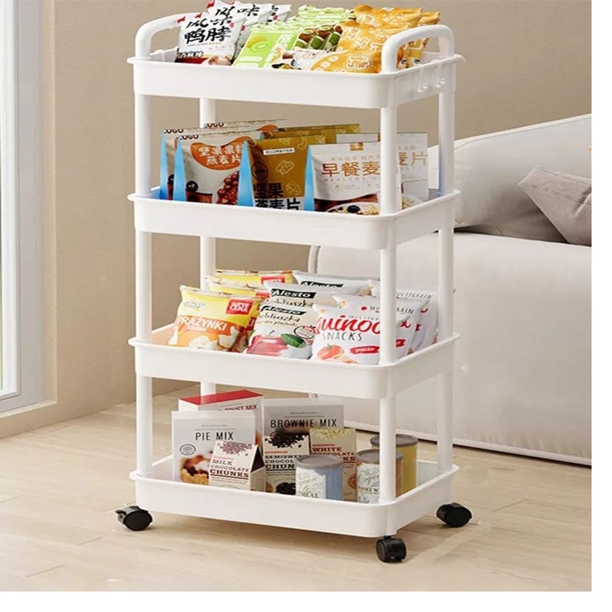 GENERICO - Estante Organizador Multiuso De 4 Niveles Con Asas y Ruedas