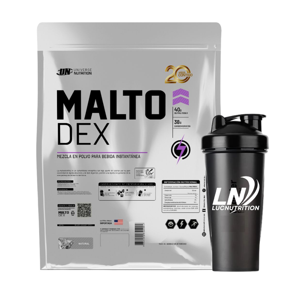 UNIVERSE NUTRITION - Malto Dex 5 KG Maltodextrina - Natural + Shaker