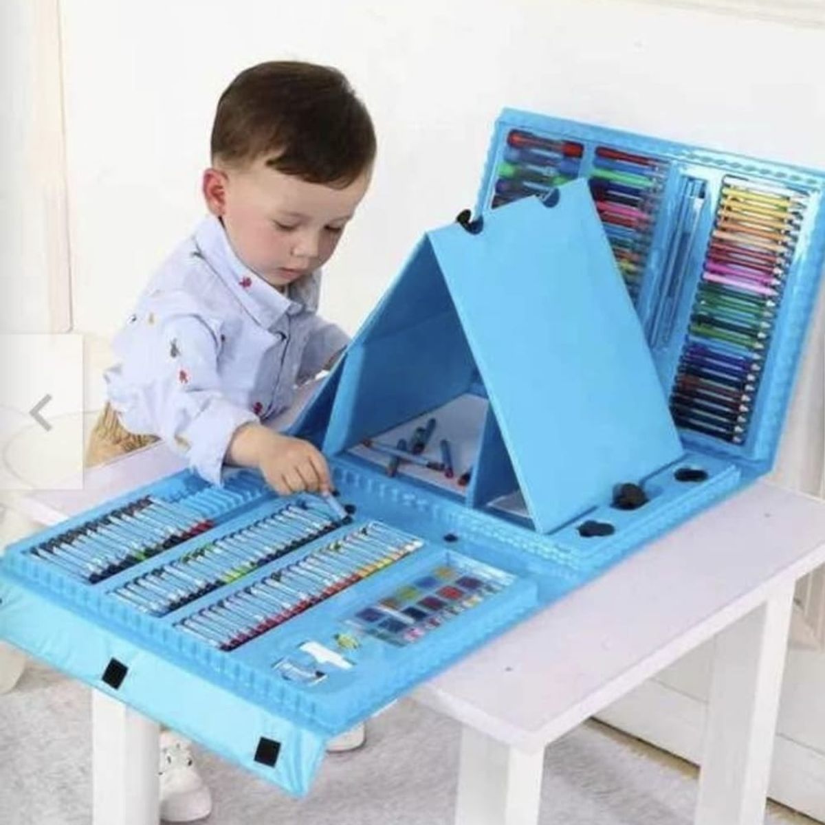 GENERICO - SET DE ARTE ESTUCHE DE COLORES 208 PIEZAS CELESTE