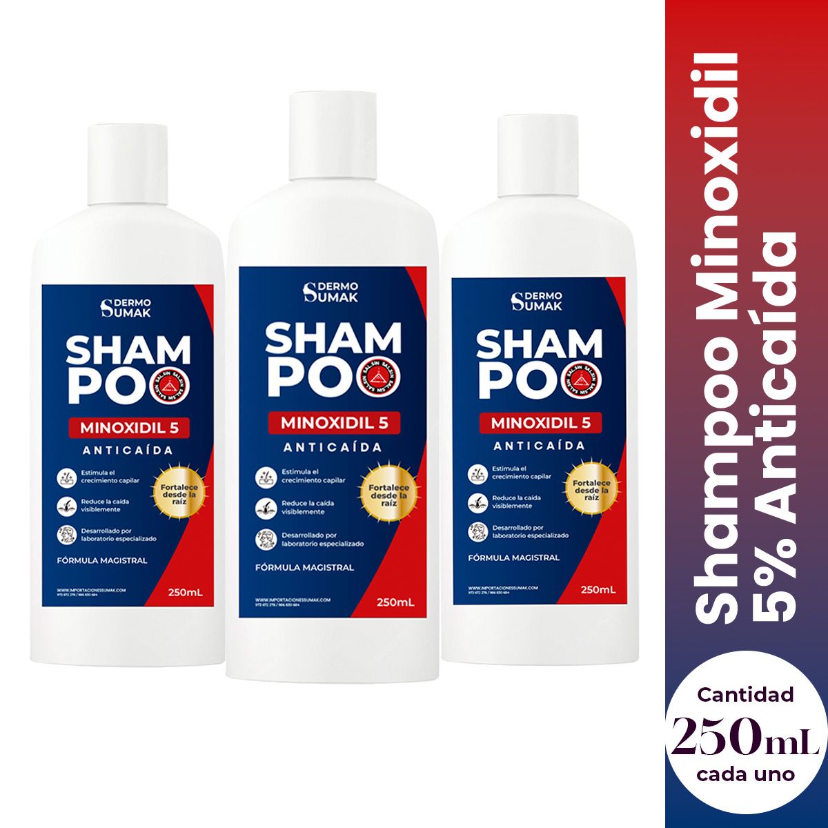 GENERICO - MINOXIDIL 5% SHAMPOO 250ML - DERMO SUMAK 3 UND