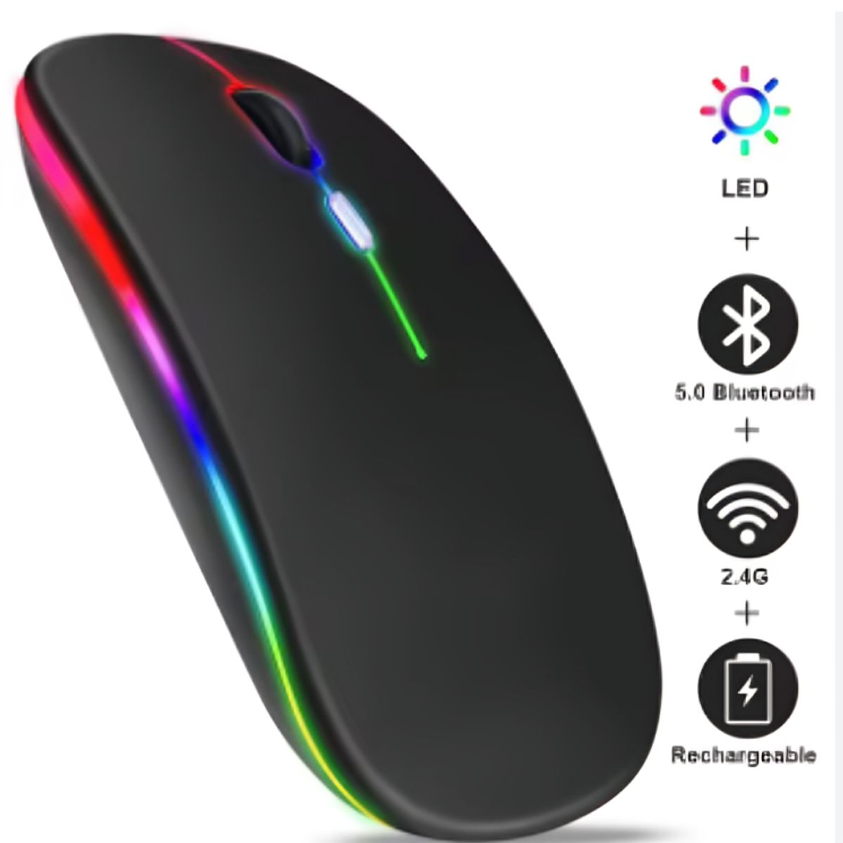 GENERICO - Mouse Inalámbrico Recargable RGB - NEGRO