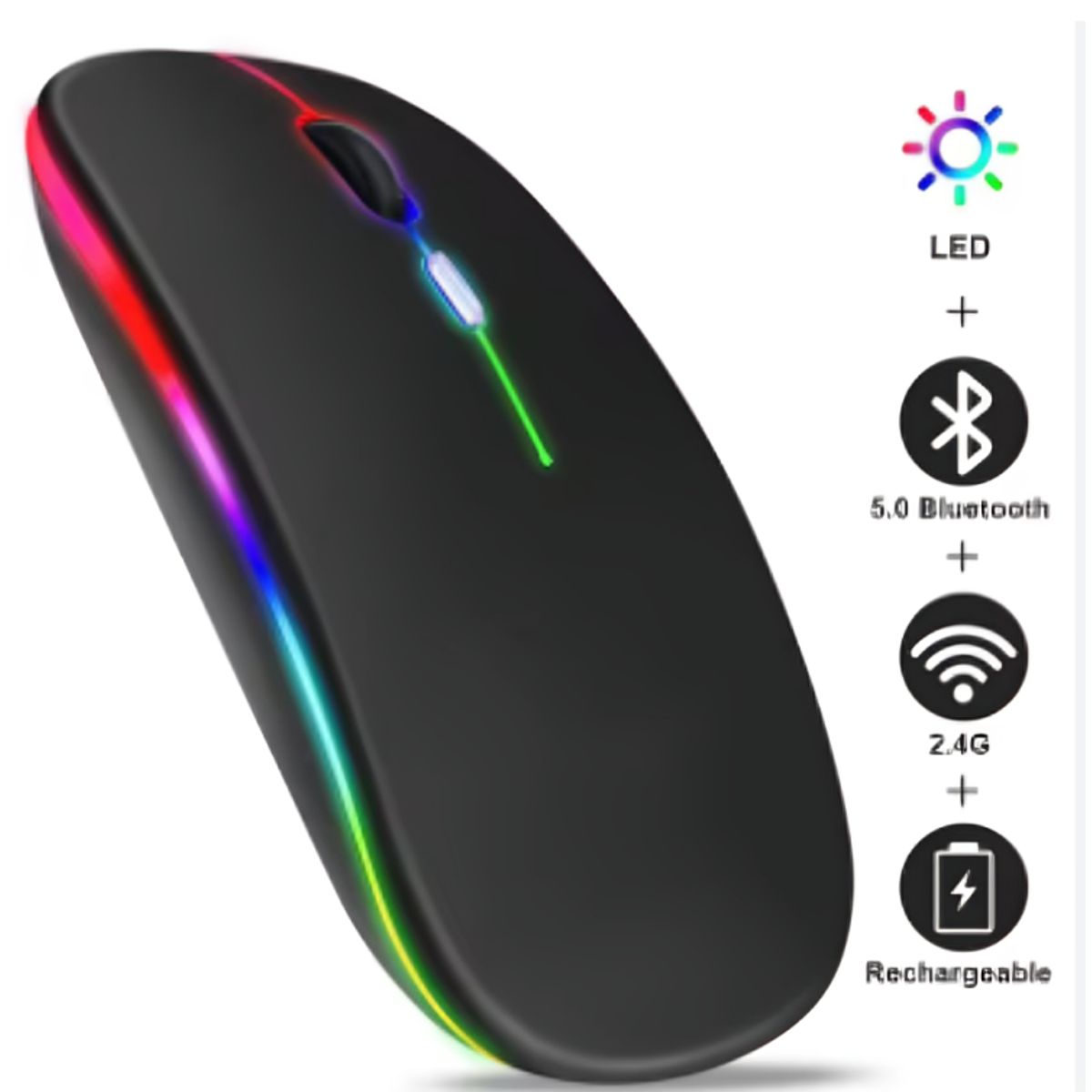 GENERICO - Mouse Inalámbrico Recargable RGB - NEGRO
