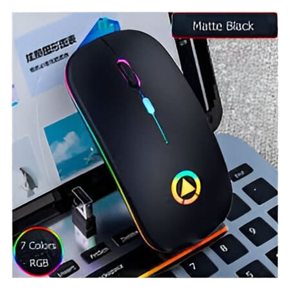 GENERICO - Mouse Inalámbrico Recargable RGB - NEGRO