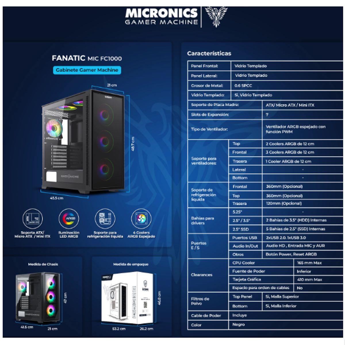 MICRONICS - Case Gamer Fanatic MIC FC1000 USB30 4Fan Double Halo ARGB MICRONICS