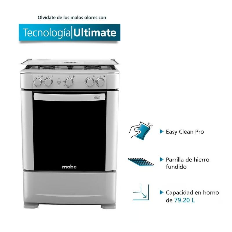 MABE - Cocina 4 hornillas CMP6035FX0 acero MABE