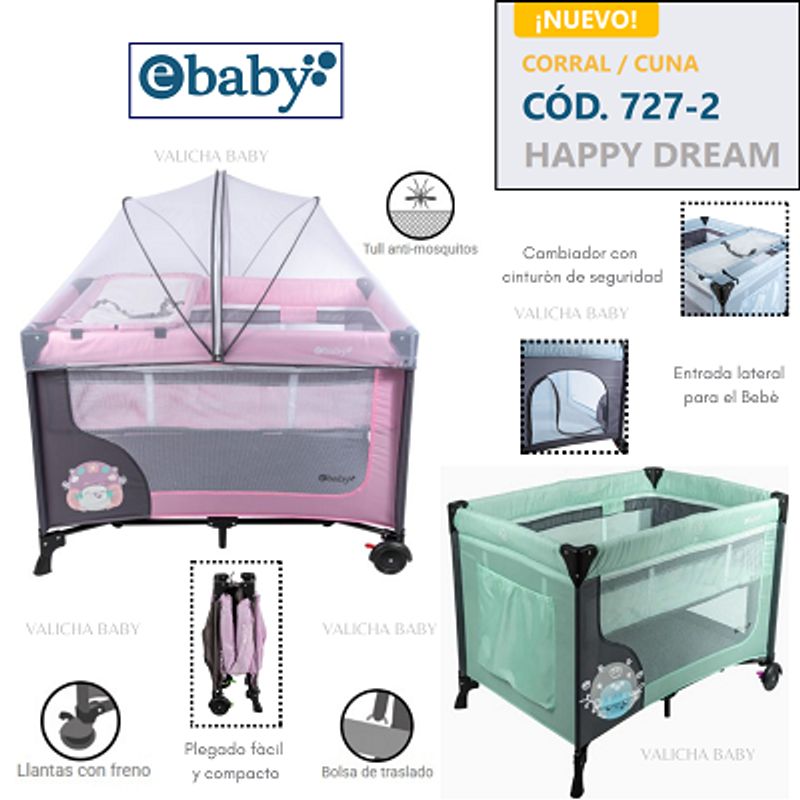 EBABY - CUNA CORRAL CON CAMBIADOR HAPPY DREAM - ROSADO