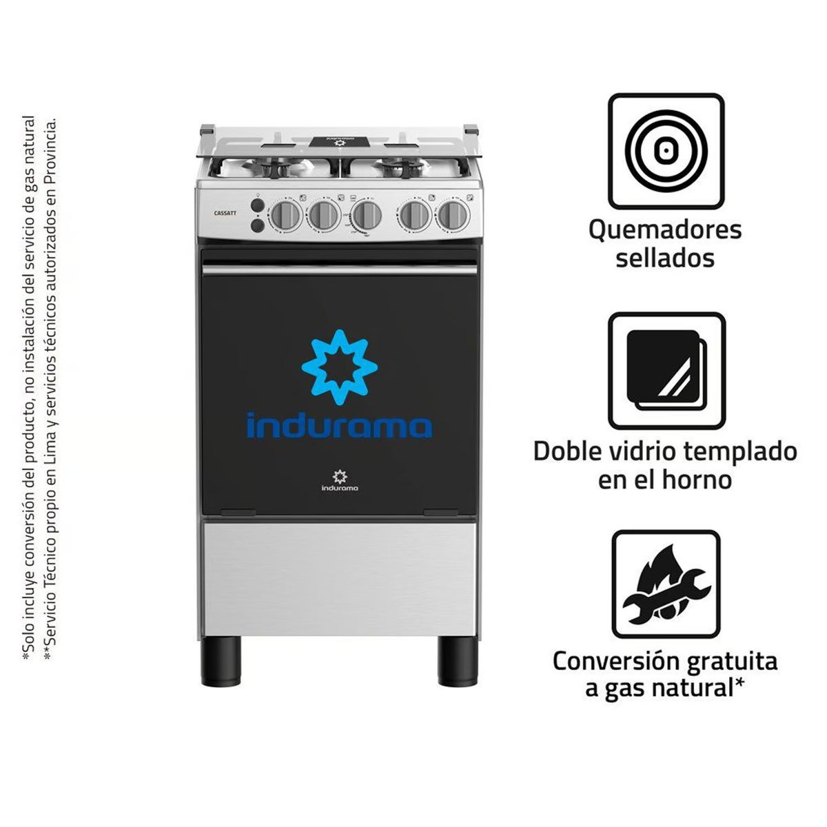 INDURAMA - Cocina 20" 4 Hornillas con Encendido Eléctrico Cassatt