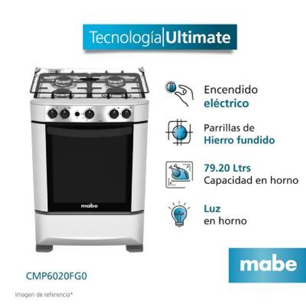 MABE - Cocina de Pie a Gas Mabe CMP6020FG0 4 Quemadores Grafito