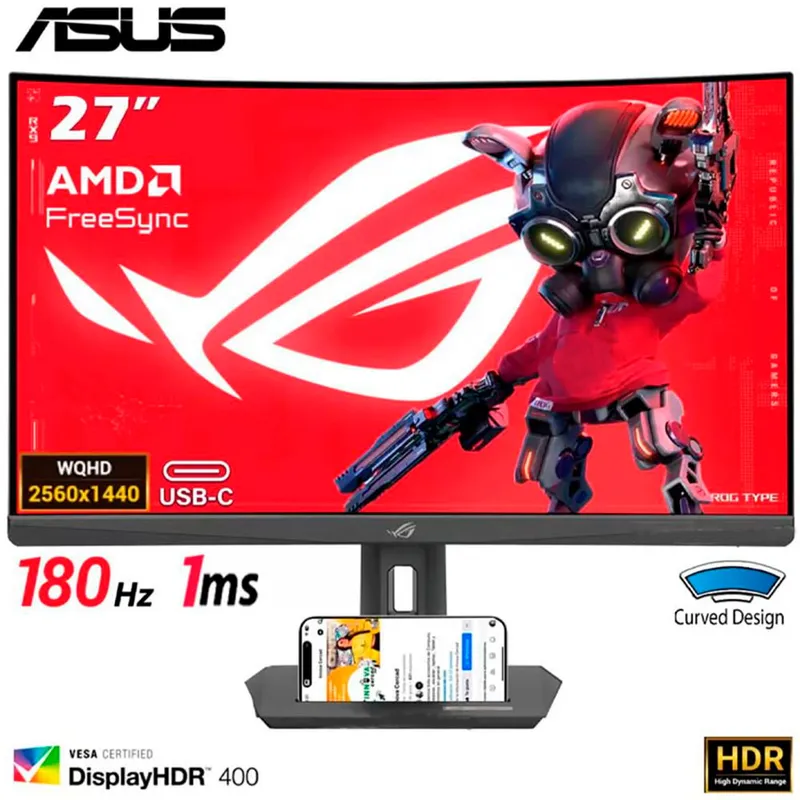 ASUS - Monitor ASUS XG27WCS 27 180HZ FAST VA 2560 x 1440 1MS HDMI DP