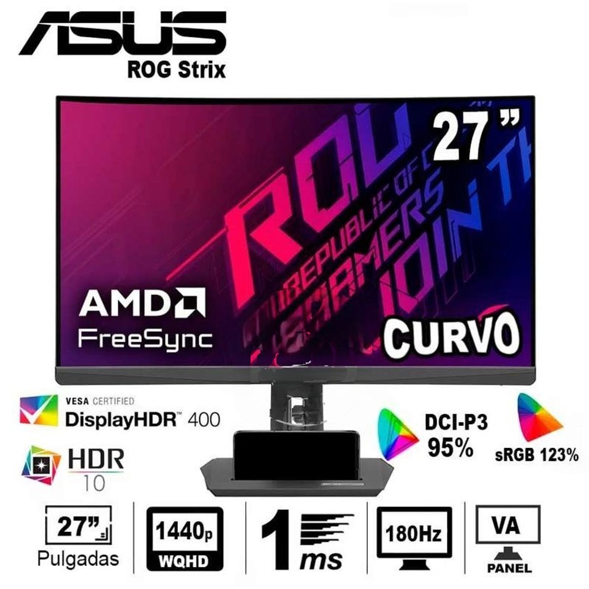 ASUS - Monitor Gaming ASUS ROG Strix XG27WCS 27 QHD 180Hz HDR USB-C