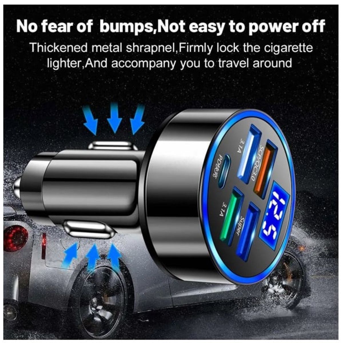 SMART - CARGADOR DE CELULAR 150W BLANCO PARA AUTO DE 5 PUERTOS USB Y USB-C