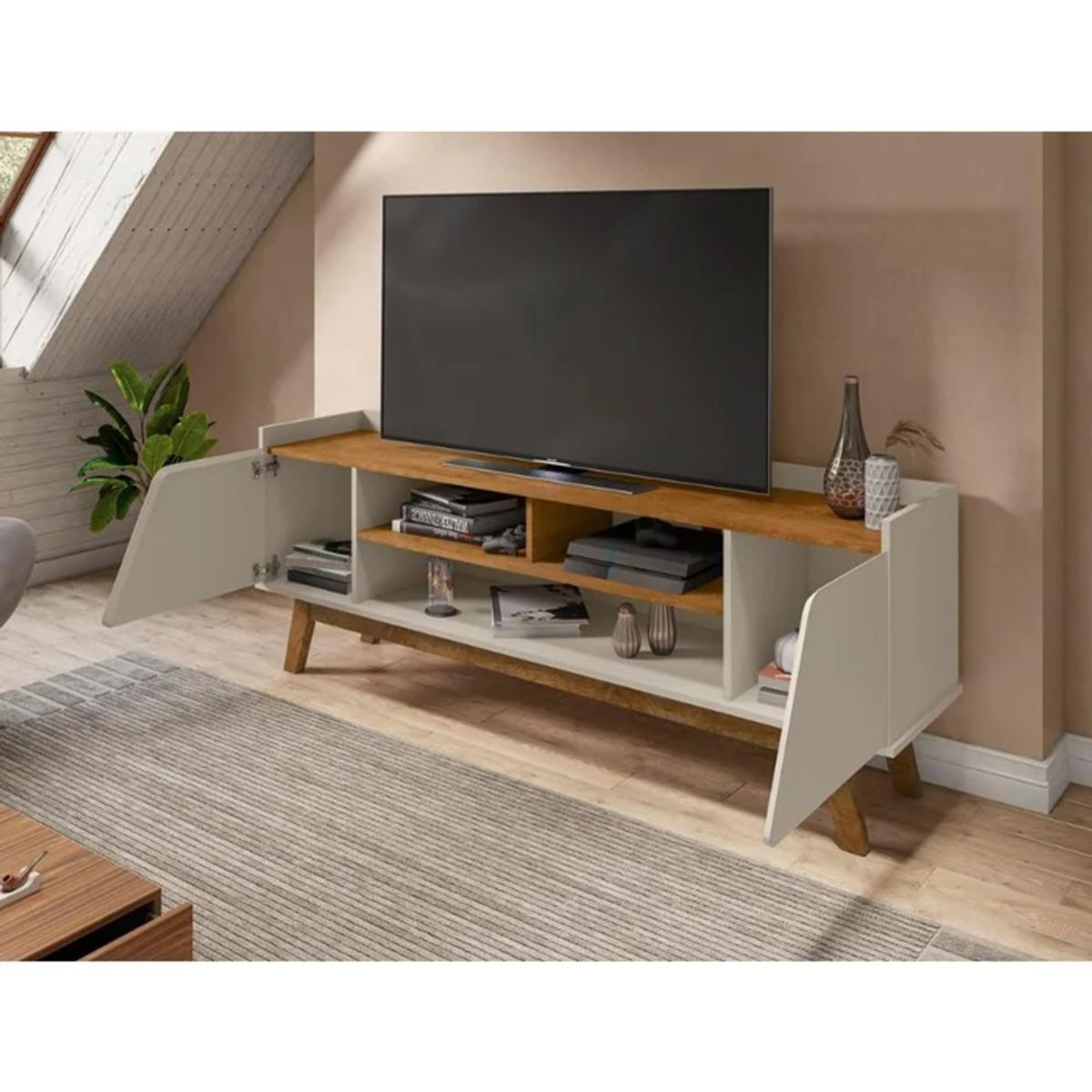 R&R MUEBLES - Mueble de TV 55 Naoya Marrón y Blanco R&R MUEBLES