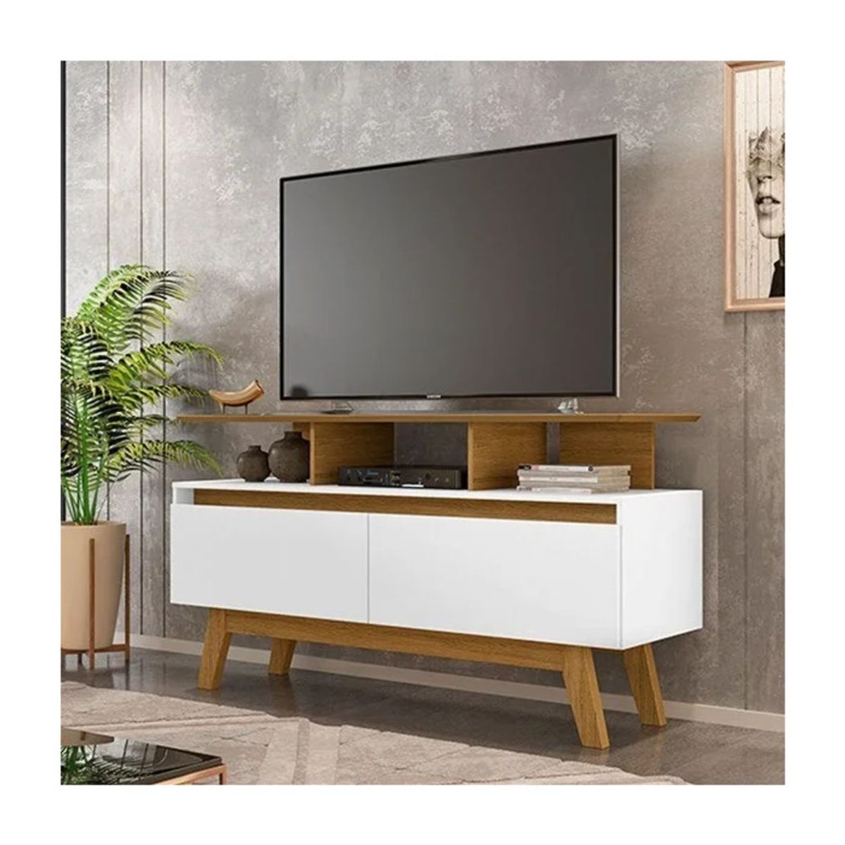 R&R MUEBLES - Mueble de TV 55 Tetsu Marrón y Blanco R&R MUEBLES