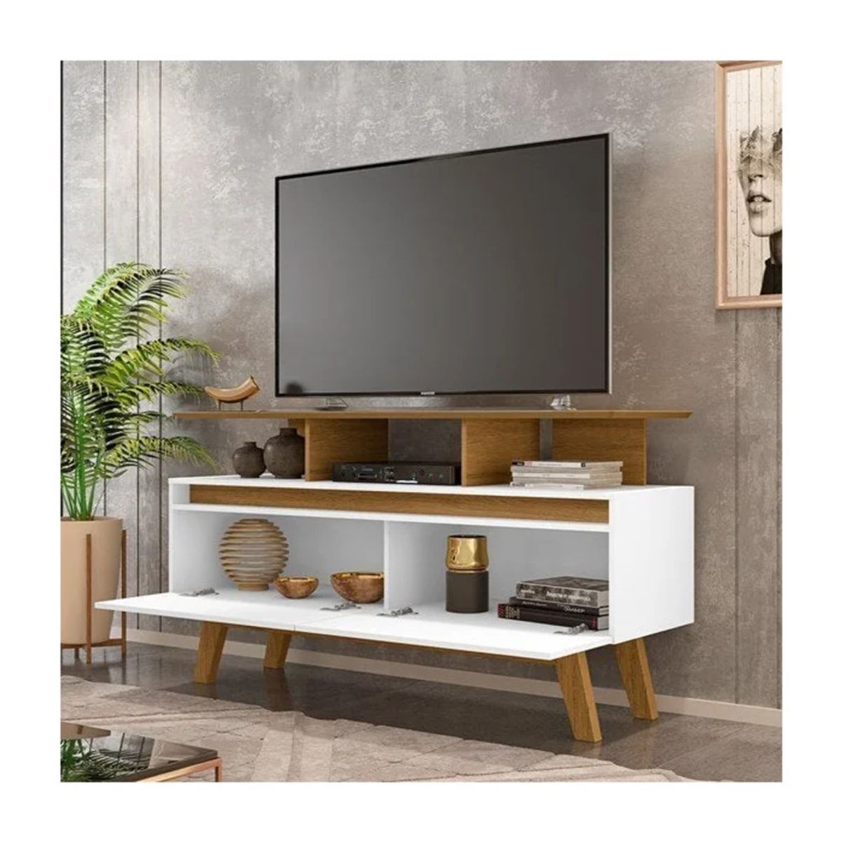 R&R MUEBLES - Mueble de TV 55 Tetsu Marrón y Blanco R&R MUEBLES