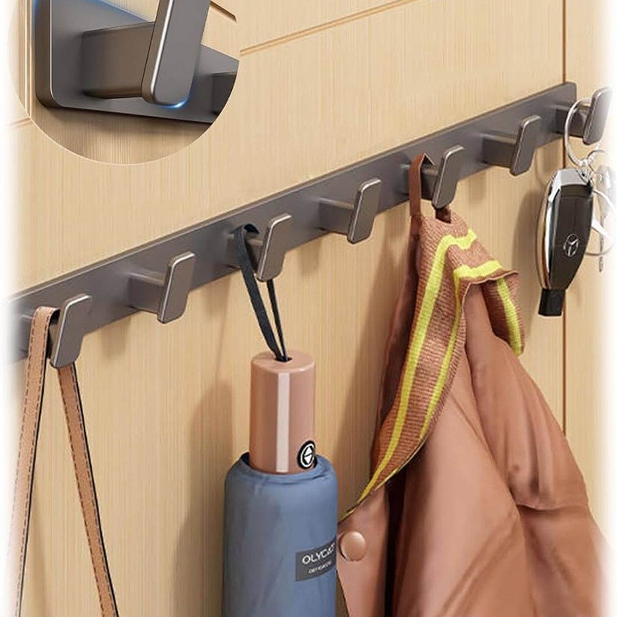 GENERICO - COLGADOR DE PARED CON 7 GANCHOS DE ALUMINIO COLOR NEGRO