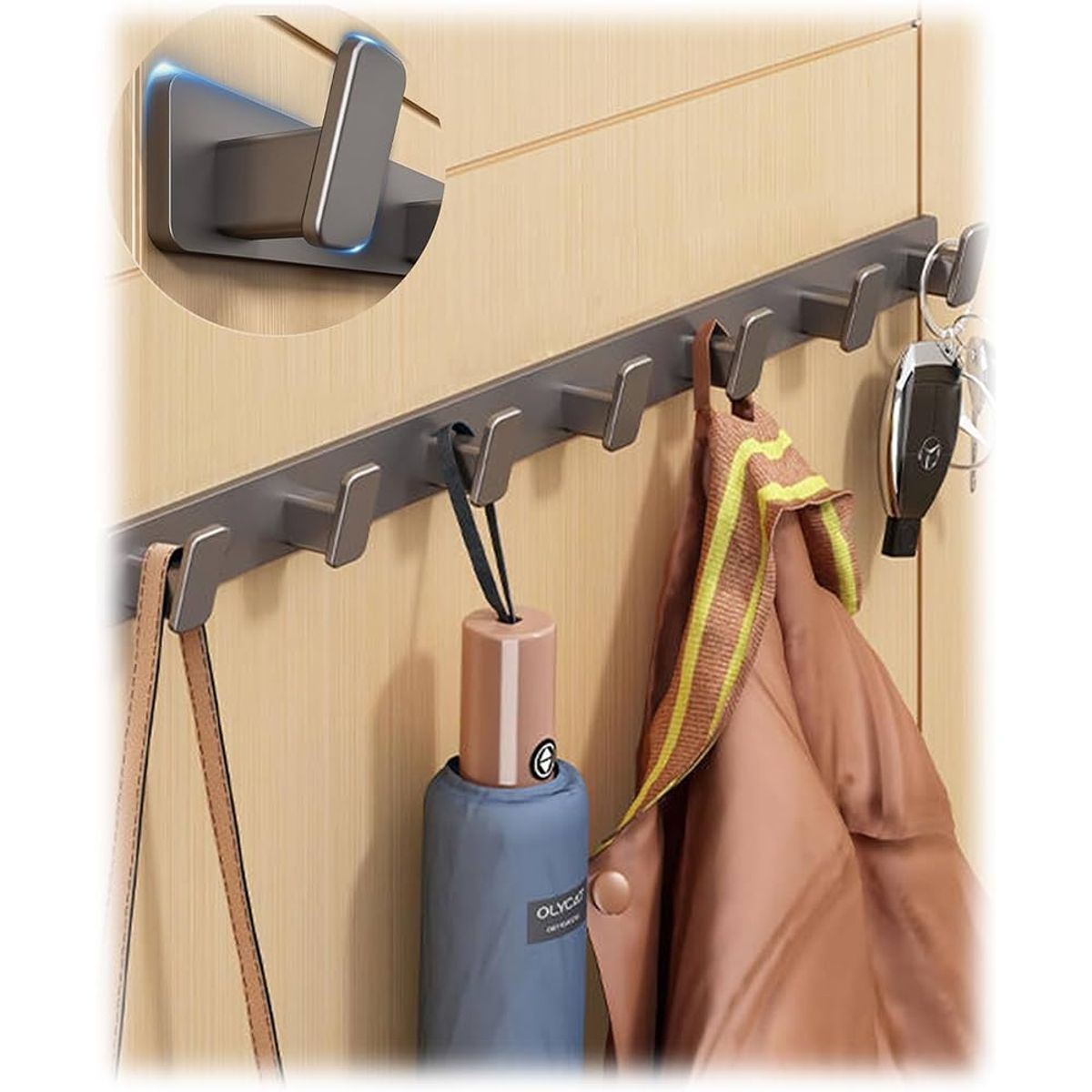 GENERICO - COLGADOR DE PARED CON 7 GANCHOS DE ALUMINIO COLOR NEGRO