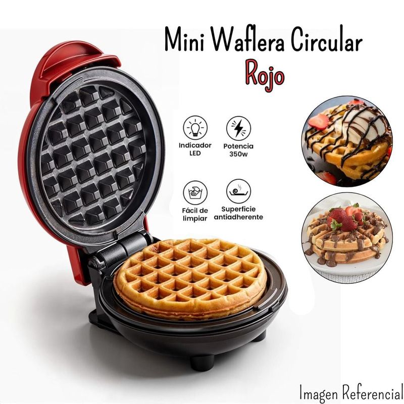 GENERICO - Mini Wafflera Antiadherente Eléctrica Circular-Rojo