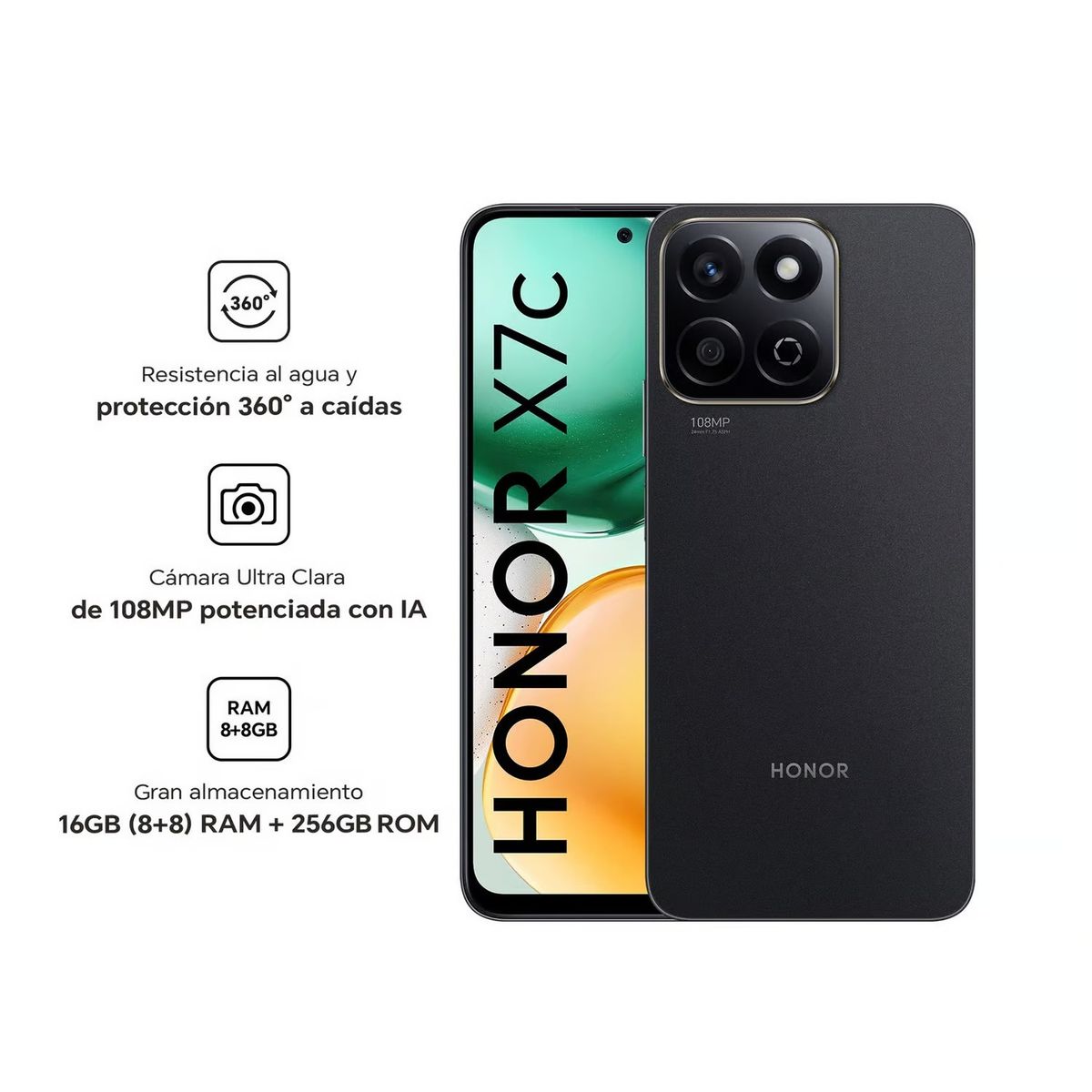 HONOR - Honor X7C 256GB 8GB RAM Negro Medianoche - Registrado