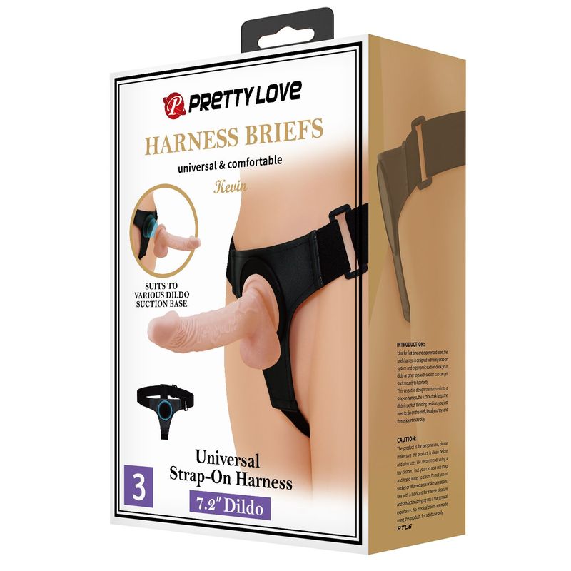 PRETTY LOVE - Dildo y Arnés Universal Ajustable Kevin 19 cm x Ø 3.7 cm BDSM Strap On