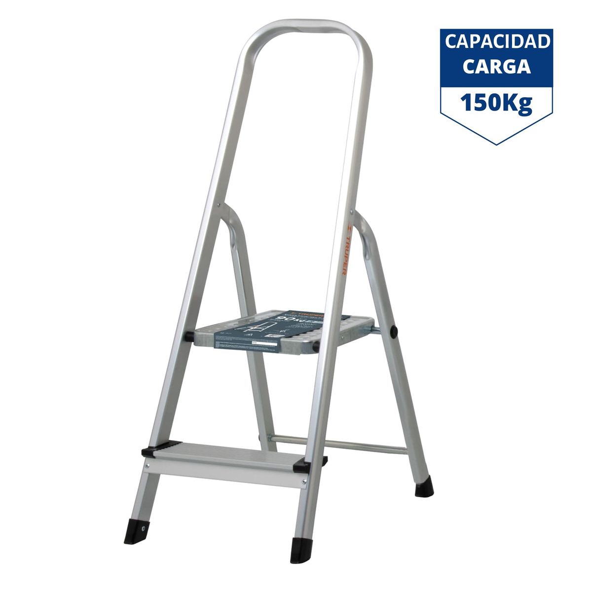 TRUPER - Escalera tubular plegable, 2 peldaños, aluminio, Truper