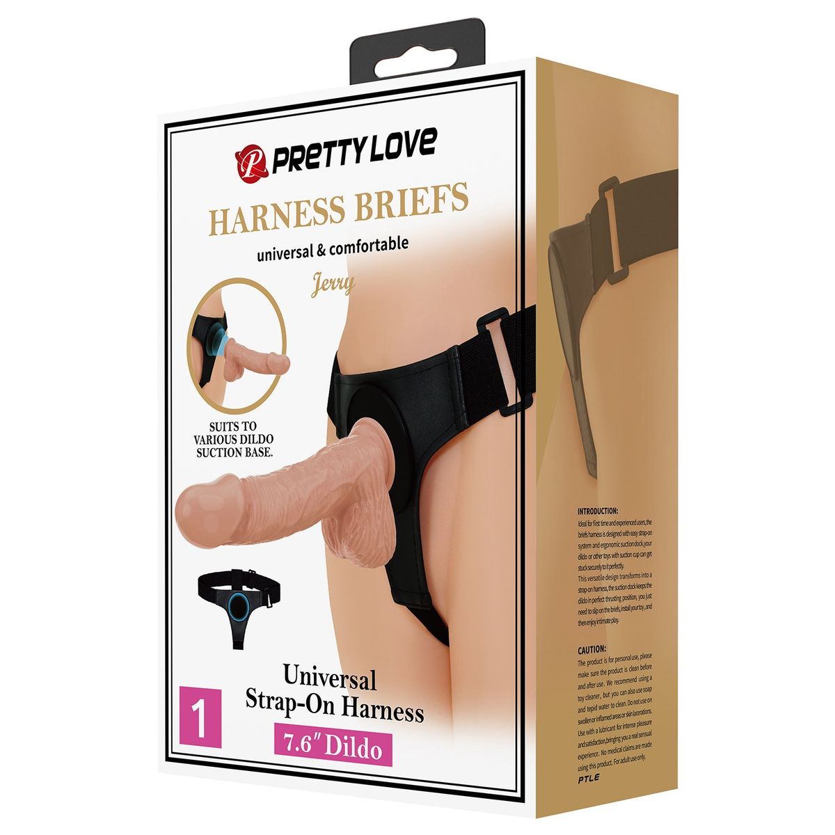 PRETTY LOVE - Dildo y Arnés Universal Ajustable Jerry 21.8 cm x 4.6 cm BDSM StrapO.