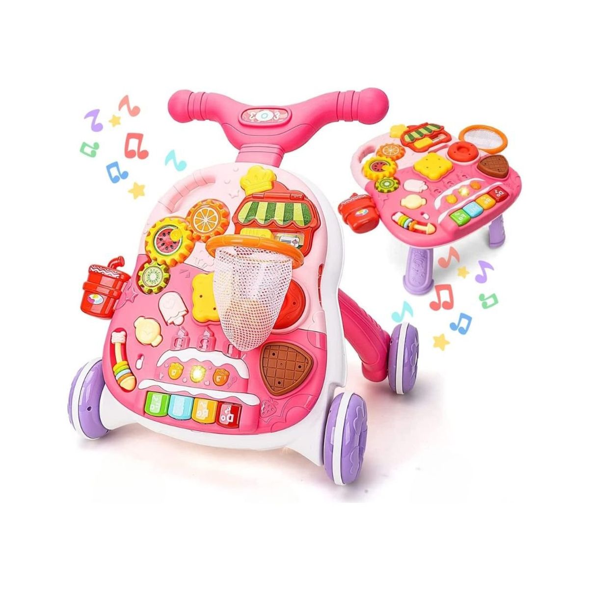 GENERICO - Andador Multifuncional Rosado Con Canasta Para Bebé