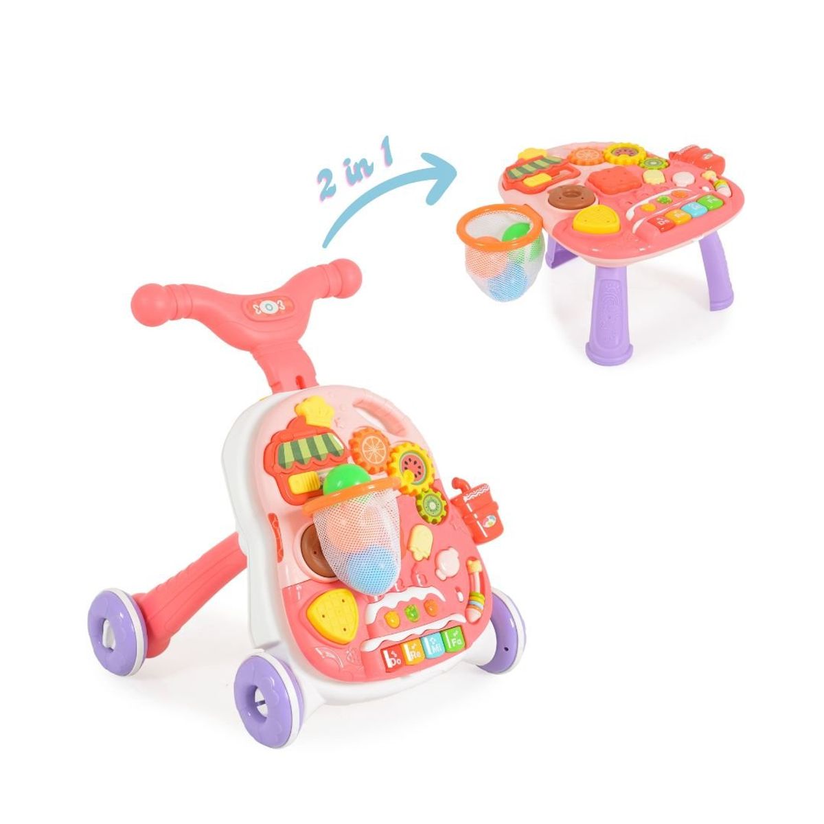 GENERICO - Andador Multifuncional Rosado Con Canasta Para Bebé